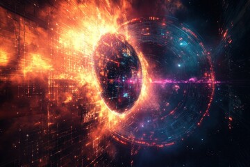 Poster - Vivid cosmic explosion with radiant colors and intricate patterns in a digital space