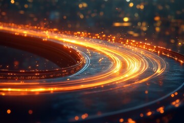 Poster - Vibrant glowing light trails creating dynamic patterns in a dark urban setting at night