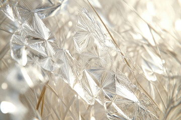 Poster - Intricate ice crystals on blades of grass, sparkling in sunlight, creating a delicate, frozen landscape.