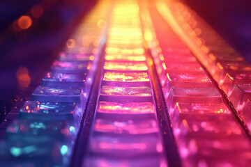 Poster - Vibrant RGB keyboard keys illuminated with colorful, glowing lights.