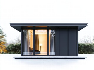 Fototapete - Modern Architectural Retreat: Captivating the elegance of modern design, a sleek, minimalist structure stands as a beacon of contemporary architecture, offering a glimpse of comfort within.