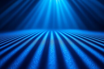 Poster - Light beams create serene patterns across a tranquil blue surface in a dark environment