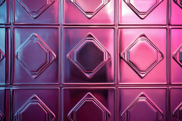 Poster - Geometric pink tiles with embossed octagonal patterns reflecting light, creating a vibrant background.