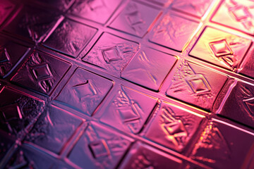 Poster - Close-up of a pink glass surface with embossed geometric patterns, creating a textured and vibrant design.