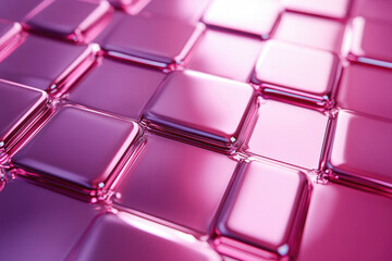 Poster - Abstract image of glossy pink square tiles creating a geometric pattern.