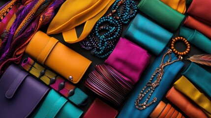 Poster - A colorful assortment of items including a purse, a bracelet, and a tie