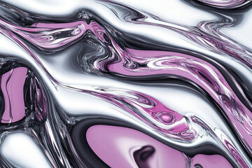 Poster - Abstract liquid metal art with swirling silver and pink hues creating a mesmerizing visual experience.