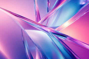 Poster - Abstract art of vibrant purple and blue glass shards intersecting, creating a dynamic and colorful composition.