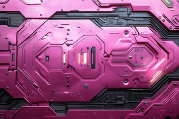 Aufkleber - Futuristic pink metallic panel with intricate circuitry and glowing elements.