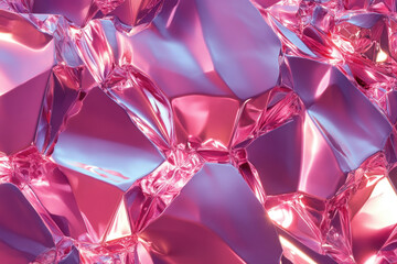 Poster - Abstract image of crumpled pink foil with a glossy, crystalline texture.