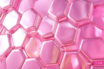 Poster - Abstract pink hexagonal pattern, glossy and reflective surface, geometric background.