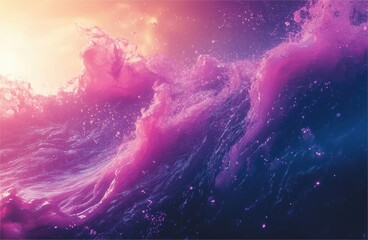 Poster - Vibrant purple and pink waves crash, creating a cosmic, ethereal ocean scene.
