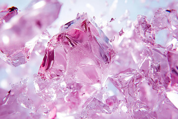 Poster - Shattered pink ice crystals, translucent and glistening, create a captivating abstract image.