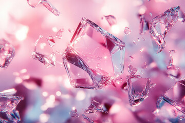 Poster - Shattered pink crystal fragments explode in a vibrant, bokeh-filled explosion.