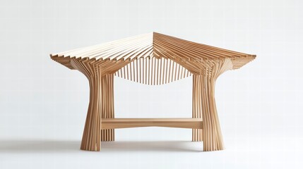 Poster - wooden canopy bench: this image features a unique wooden canopy bench. the bench is crafted with a m