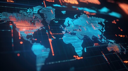Poster - Abstract data-driven world map with market flow lines representing economic growth and trading routes, no people