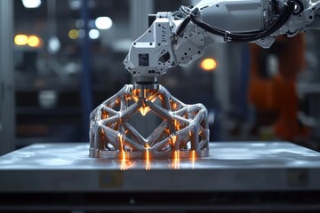 Poster - a cutting-edge 3d printing machine precisely creating a complex geometric structure in an industrial