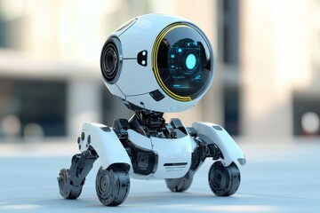 Poster - Advanced robotic companion exploring a modern urban environment during daylight hours