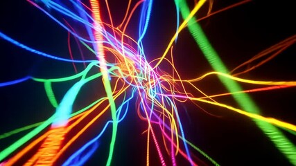 Poster - Dynamic neon light trails creating vivid kaleidoscope patterns in motion