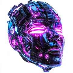 Poster - Cybernetic Face: A futuristic and sleek cybernetic face, glowing with vibrant neon lights, suggesting artificial intelligence, technology, and the future.
