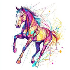 Poster - vibrant equine fantasy: a majestic horse bursts forth in a kaleidoscope of colors, rendered in a cap