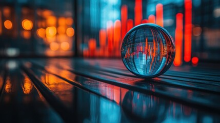 Poster - Concept of economic forecasting with a crystal ball reflecting stock market charts and business insights, no people