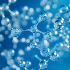 Poster - Molecular Structure: Clear Glass Model of Chemical Compound on Blue Gradient Background