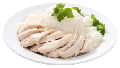 Canvas Print - PNG Steamed rice topped with chicken plate herbs food.