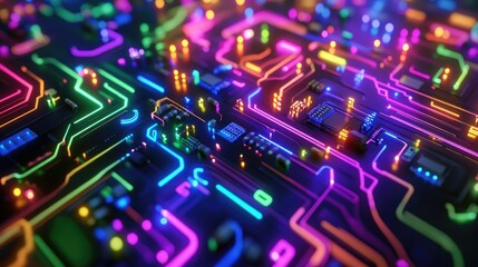 Poster - Digital circuit board shifting colors, symbolizing technological transformation and change, no people