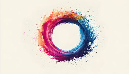 Poster - Colorful splash of paint in the shape of an intricate circle, isolated on a white background