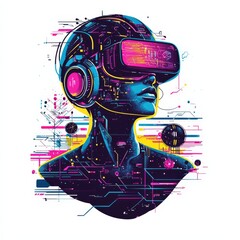 Poster - Immersive Technology: A futuristic depiction of a person wearing a VR headset, symbolizing the cutting edge of technological innovation and the dawn of virtual experiences.