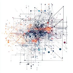 Poster - Abstract Network of Connections: A vibrant and complex abstract representation of interconnected networks, with lines and nodes weaving together to symbolize the complex connections of information. 