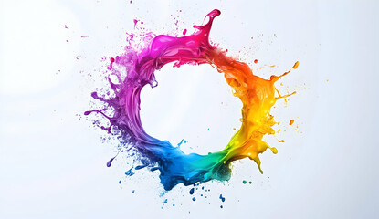 Poster - Colorful splash of paint in the shape of an intricate circle, isolated on a white background