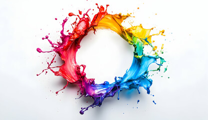 Poster - Colorful splash of paint in the shape of an intricate circle, isolated on a white background