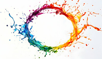 Poster - Colorful splash of paint in the shape of an intricate circle, isolated on a white background