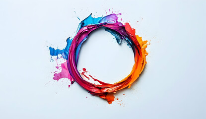 Poster - Colorful splash of paint in the shape of an intricate circle, isolated on a white background