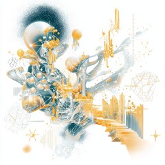 Poster - abstract geometric city: an intricate abstract composition featuring geometric shapes, lines, and ci