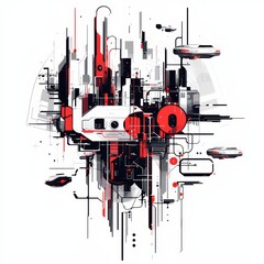Poster - futuristic cityscape: an abstract and stylized illustration of a futuristic cityscape, filled with i