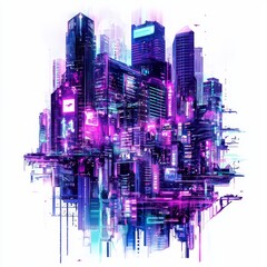 Poster - neon cityscape: a vibrant and futuristic cityscape with illuminated skyscrapers, showcasing a mesmer