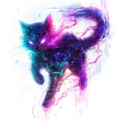 Poster - cyber cat: a digital cat with a mesmerizing presence, its form seemingly constructed from glowing ci