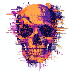 Poster - t-shirt design. : a vibrant digital art piece presents a stylized skull, showcasing a striking inter