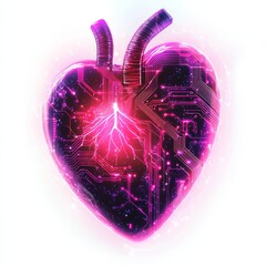 Poster - cyber heart: a luminous, stylized cyber heart, pulsating with energy, illustrates the fusion of tech
