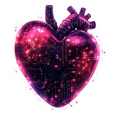 Poster - digital heartbeat: an artistic representation of a heart interwoven with intricate digital circuits 