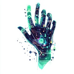 Poster - Digital Hand: Futuristic illustration of a robotic hand, representing technology, artificial intelligence, and the digital age. Circuitry lines glow, suggesting connectivity and innovation.