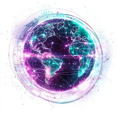 Poster - Global Connection: A stylized digital illustration of Earth with glowing, interconnected lines, symbolizing the power of global communication and interconnectedness in a vibrant visual style.
