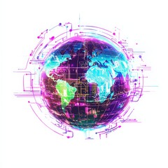 Poster - Global Network: A luminous digital globe, showcasing the interconnectedness of our world through a network of intricate lines and vibrant colors, symbolizing global communication and technology.