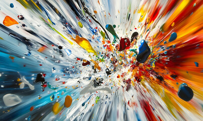 Poster - dynamic explosion of colorful paint splashes creates an energetic and vibrant visual effect