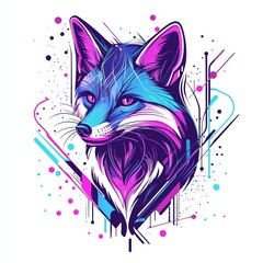 Poster - artistic fox: a digital artwork of a stylized fox with vibrant colors, incorporating modern geometri