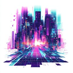 Poster - City of Data: An electrifying abstract cityscape, pulsating with digital energy and vibrant hues, suggesting a world of interconnected technology and urban innovation. 