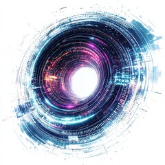 Poster - tunnel of technology: an abstract visualization of a technological tunnel or portal, with glowing di